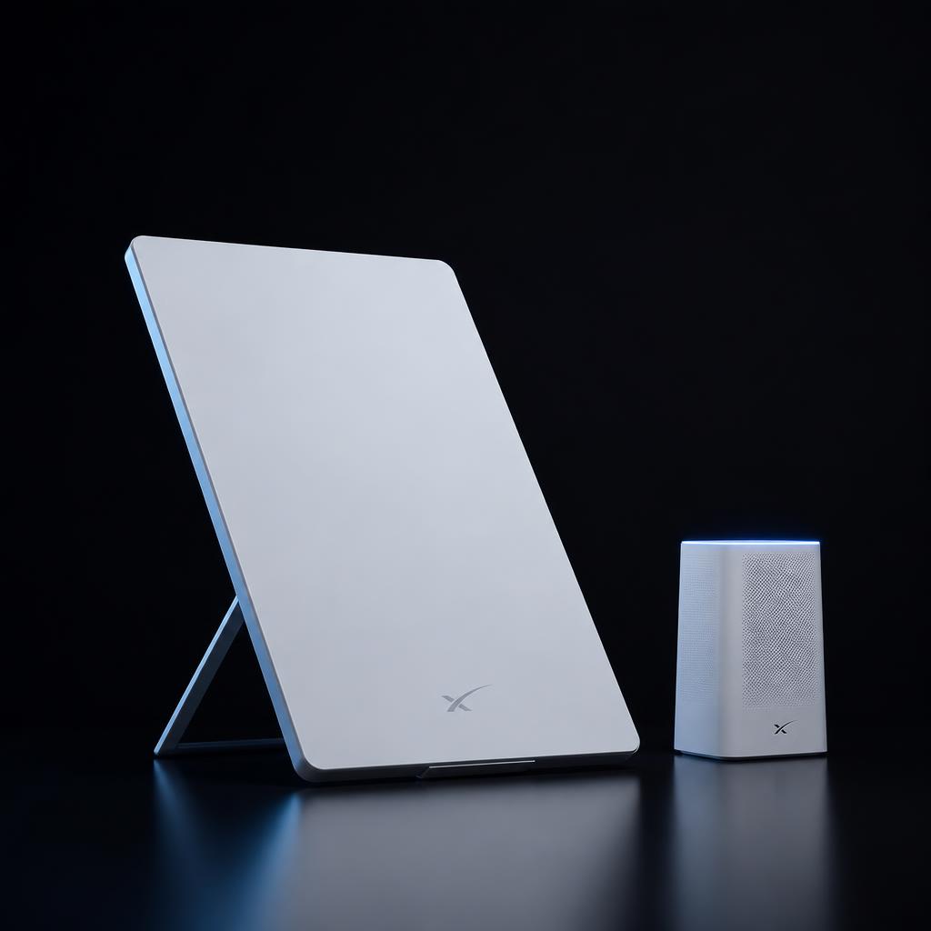 Starlink Gen 3 flat-panel dish beside its Wi-Fi 6 router